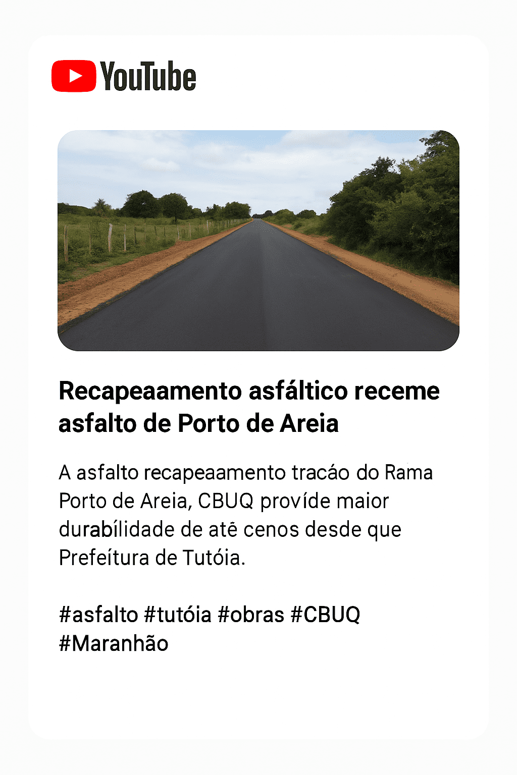 Asfalto novo no ramal Porto de Areia em Tutóia
